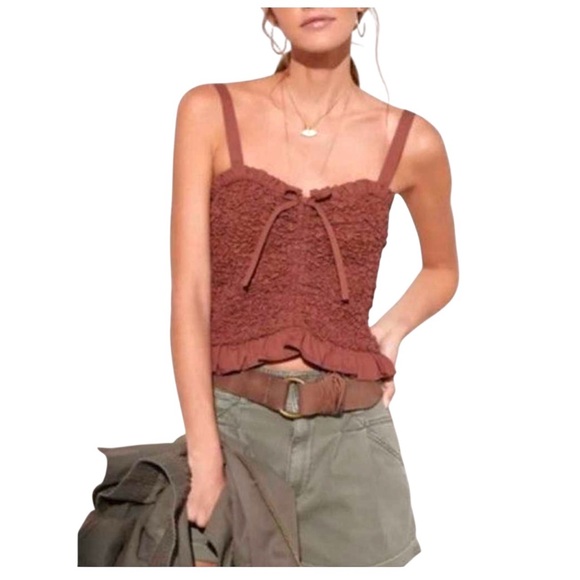 MARE MARE X ANTHROPOLOGIE Textured Smocked Ruffle Tank, Size M. - Picture 3 of 8